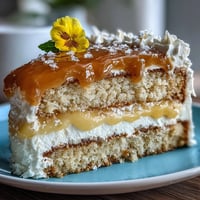 Mother's Day Lemon Curd Layer Cake crowned with vibrant edible flowers.