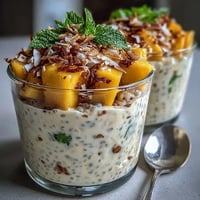 Creamy Skyr Protein Chia Pudding with vibrant mango, a parfait delight.